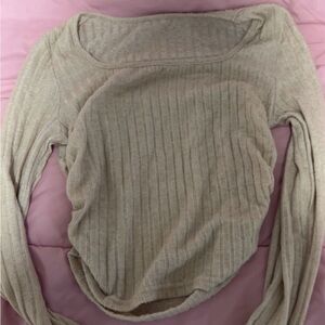 SHEIN Beige Long Sleeve Ribbed Top